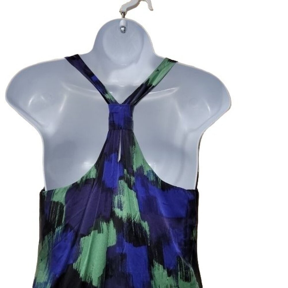 Calvin Klein Womens Size 6 100% Silk Shift Dress Sleeveless Blue/Green Racerback - Picture 7 of 7